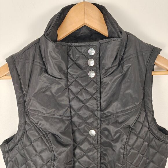 Guess Quilted Button Up High Collar Black Vest With Belt Size M Y2K Glam Rock - Picture 2 of 9